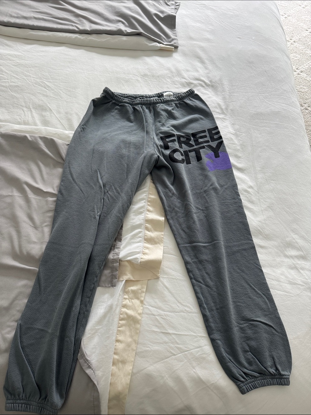 freecity Gray Sweatpants with Purple Logo